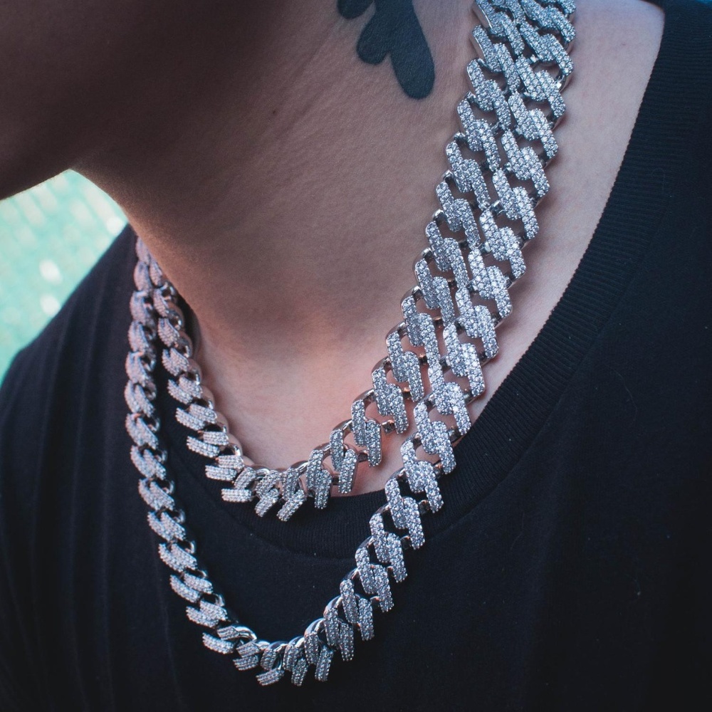 Diamond Prong Cuban Link Chain in 14k White Gol